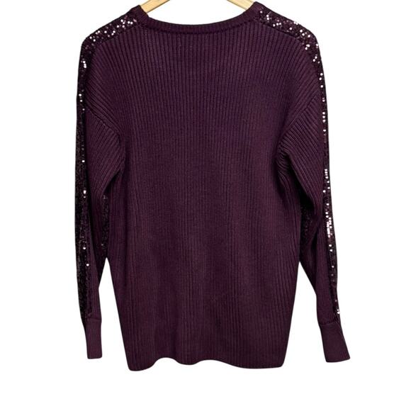 Calvin Klein Sequin Front Crew Neck Long Sleeve Sweater in Port Size Medium - Picture 6 of 9